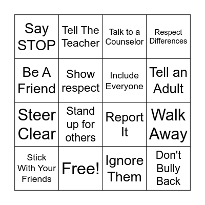 Solutions for Bullying Situations Bingo Card