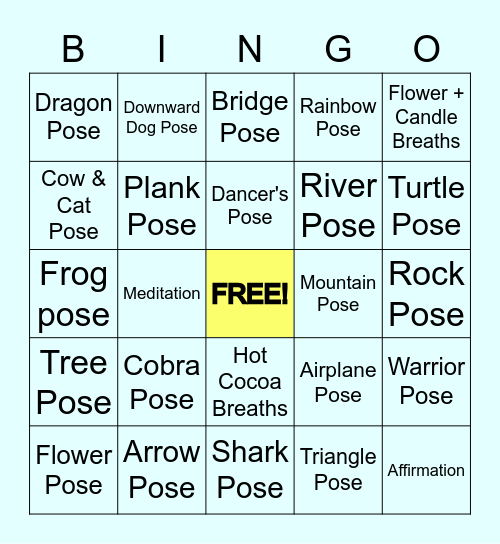 Yoga Wheel Bingo Card