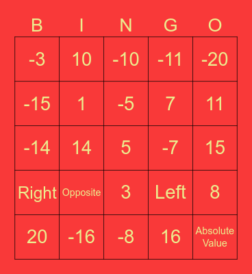 Integer Bingo Card
