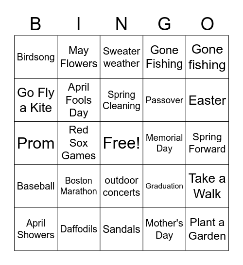 SPRINGTIME BINGO Card