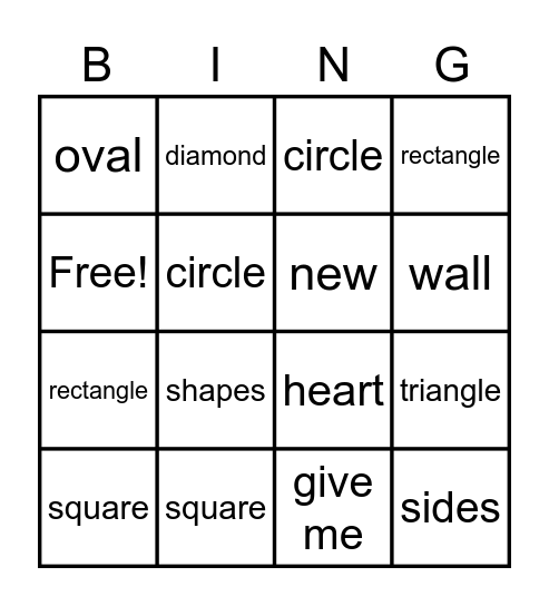 I wonder 1.2 shapes Bingo Card