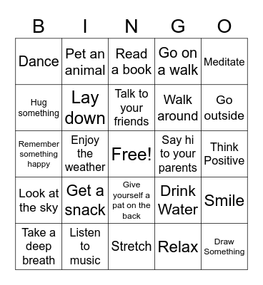Coping bingo Card