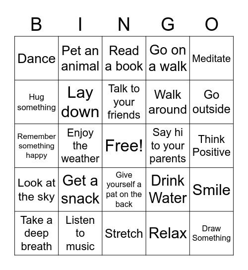 Coping bingo Card