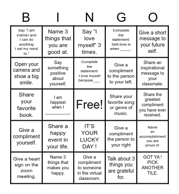 SELF-LOVE Bingo Card