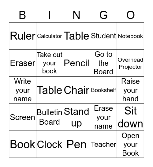 The CLASSROOM Bingo Card