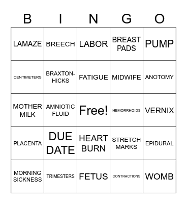 BABY SHOWER Bingo Card