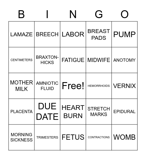 BABY SHOWER Bingo Card