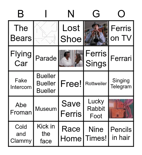 Ferris Bueller's Day Off Bingo Card