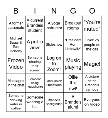 Brandeis Alumni Weekend Bingo! Bingo Card