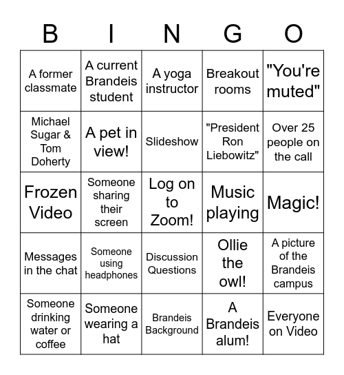 Brandeis Alumni Weekend Bingo! Bingo Card