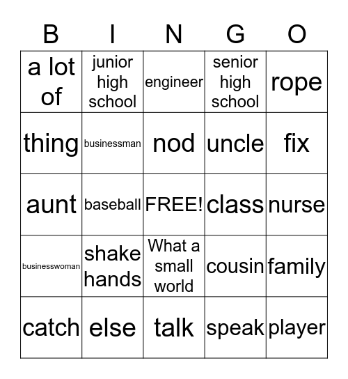 L1 Bingo Card