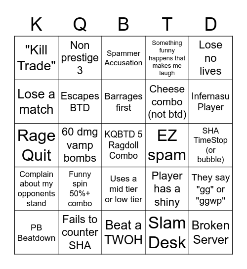 KQBTD 1 vs 1 BINGO Card