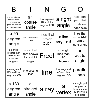 Geometry Bingo Card