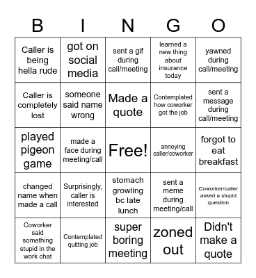 Work Bingo Pt. 2 Bingo Card
