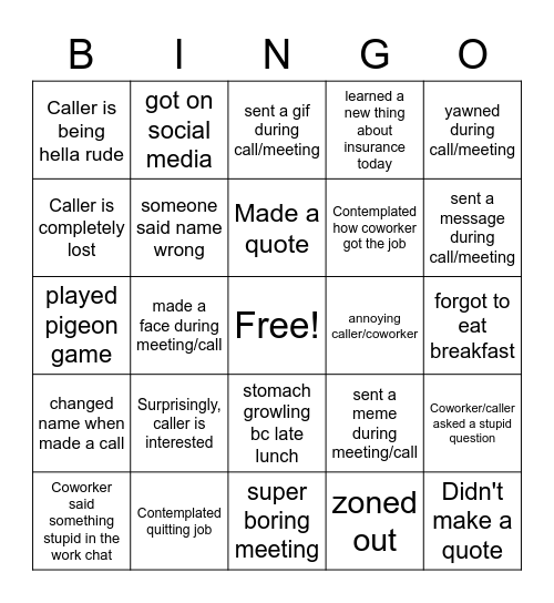 Work Bingo Pt. 2 Bingo Card