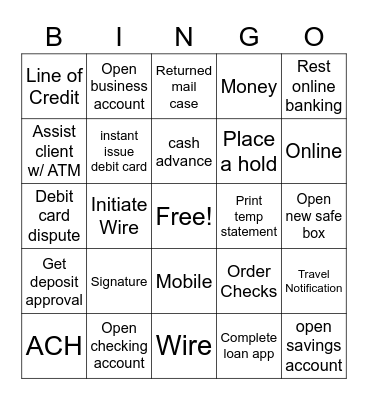 Banker Bingo Card