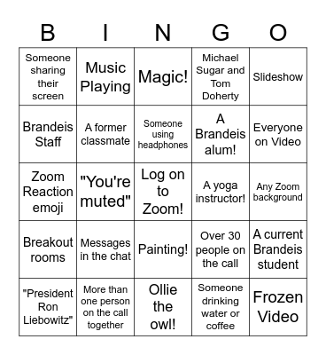 Brandeis Alumni Weekend Bingo! Bingo Card