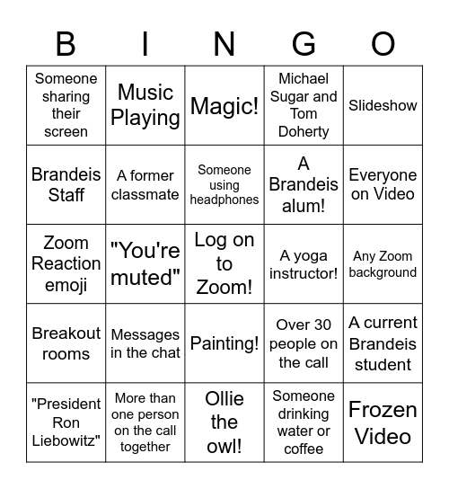Brandeis Alumni Weekend Bingo! Bingo Card