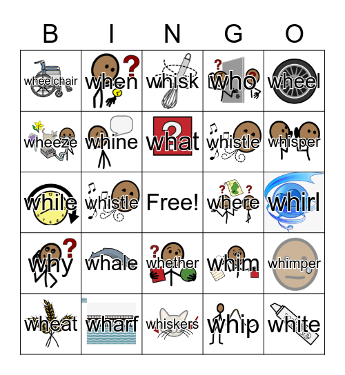 WH Words Bingo Card