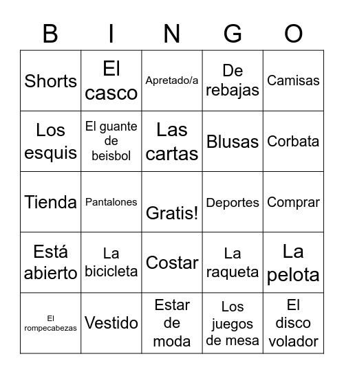 Deportes y Ocio Bingo Card