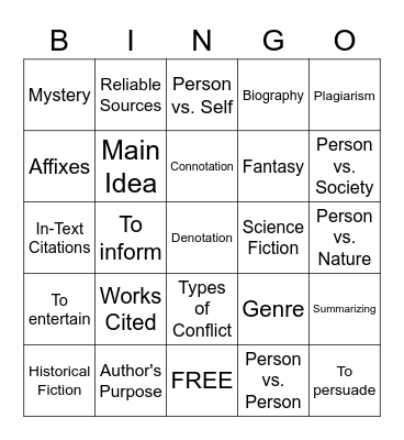 7th Vocab Review Bingo Card