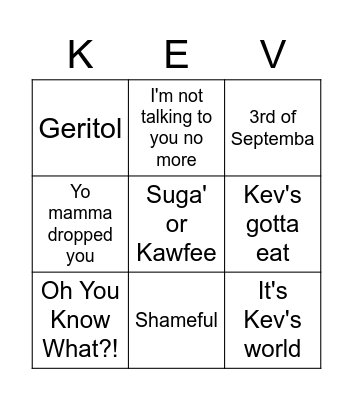 KEV-O Bingo Card