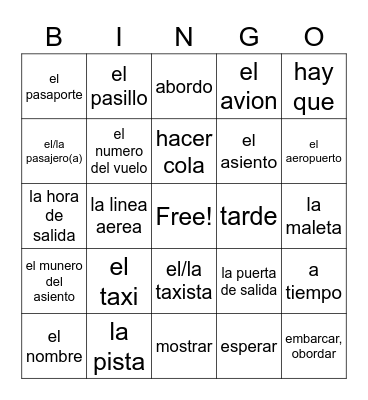 en avion Bingo Card