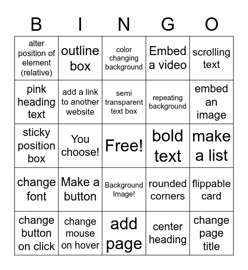 CSS/HTML Bingo Card