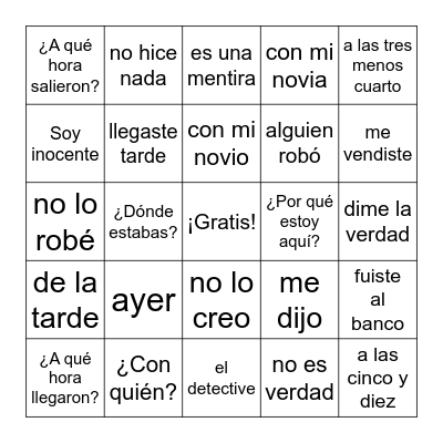 El Banco Bingo Card