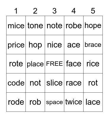 B8 bingo Card