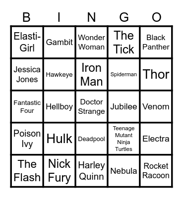 Superhero Bingo Card