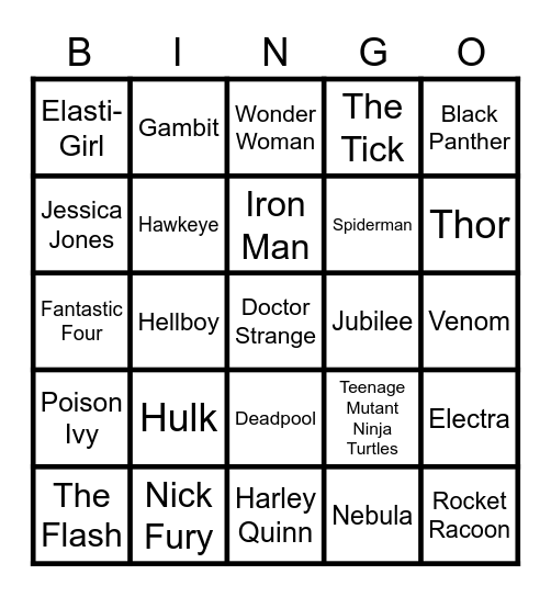 Superhero Bingo Card