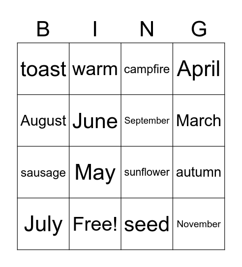 Spring and autumn Bingo Card