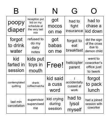 Yarely's Work Bingo Card