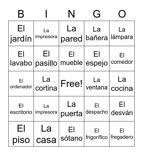 Household Bingo Card
