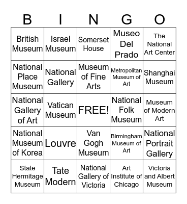 Art Museums Bingo Card