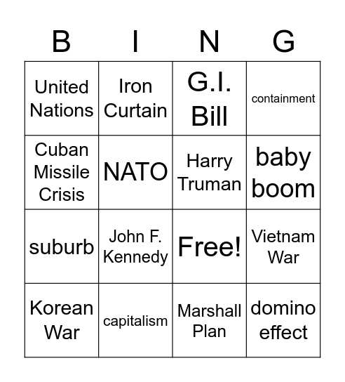 Cold War Bingo Card