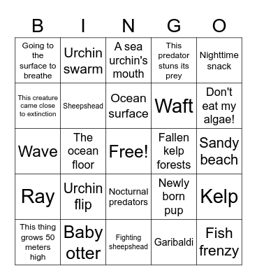 Kelp Forest Bingo! Bingo Card