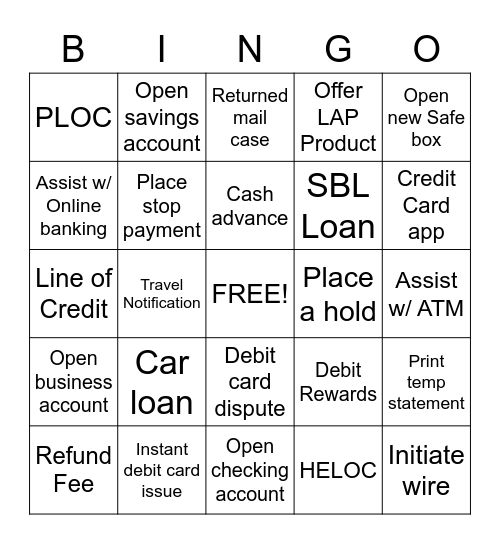 Banker Bingo Card