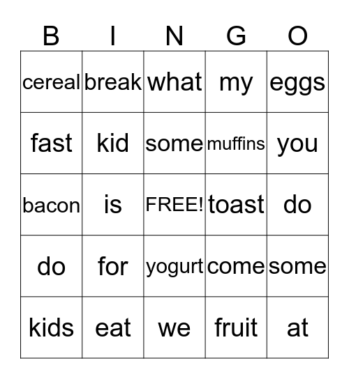 What's for Breakfast? Bingo Card
