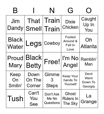 Southern Rock Bingo Card