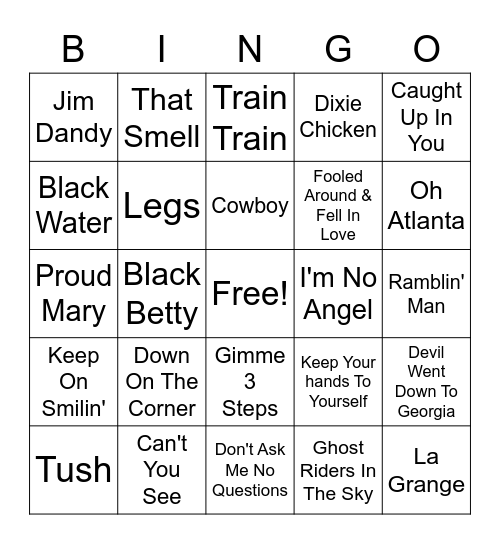 Southern Rock Bingo Card