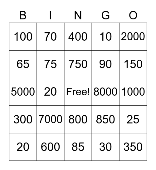 Pay Attention to Numbers Bingo Card