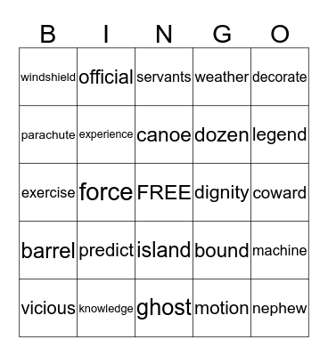 4th Graded Word List Bingo Card