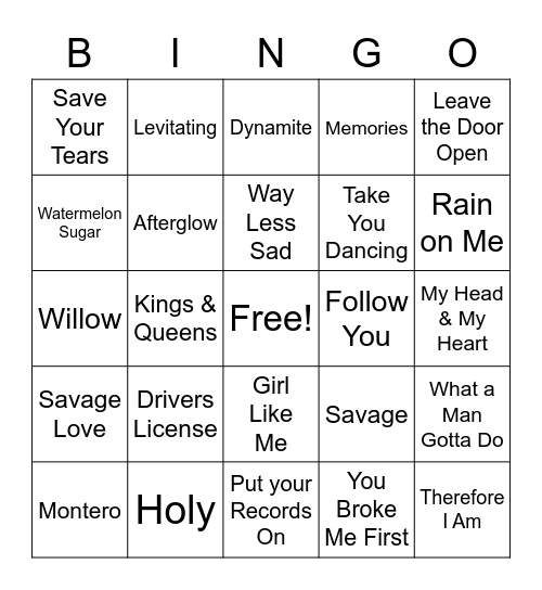 Popular Bingo Card