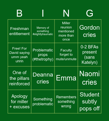 Senior sendoff adios SRU Bingo Card