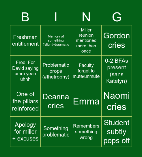 Senior sendoff adios SRU Bingo Card