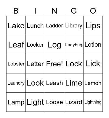 Initial /l/ Words Bingo Card