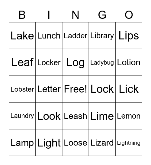 Initial /l/ Words Bingo Card