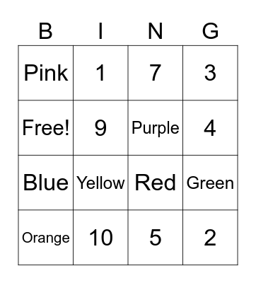 Number and Color Bingo Card